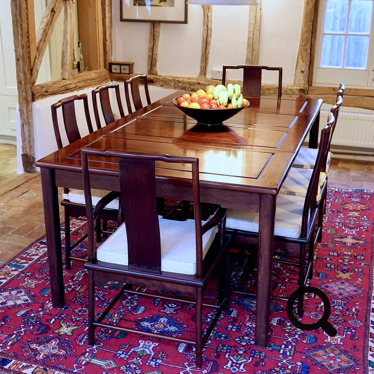 Beautiful Chinese rosewood dining suite for sale, rectangular Ming style table with 8 chairs