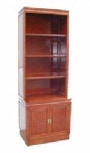 open fonted bookcase with 2 door cabinet below.