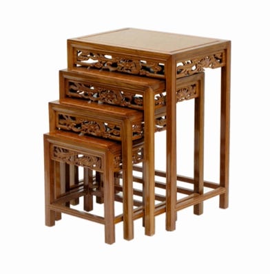 Beautiful Oriental rosewood nest of tables with openwork carvings.
