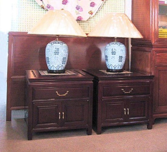 Oriental Sofa cabinets and Chinese lamp tables, hand made solid rosewood.